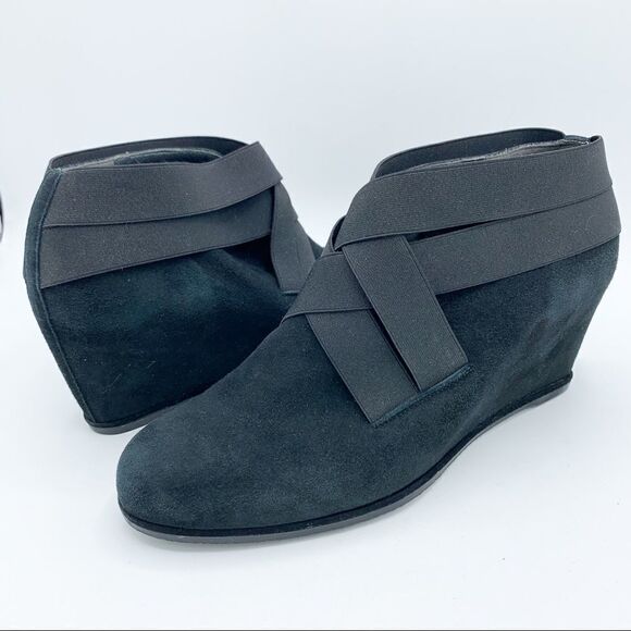 Stuart Weitzman Be Happy Black Suede Hidden Wedge Booties Criss-cross Elastic‎ - Picture 13 of 16